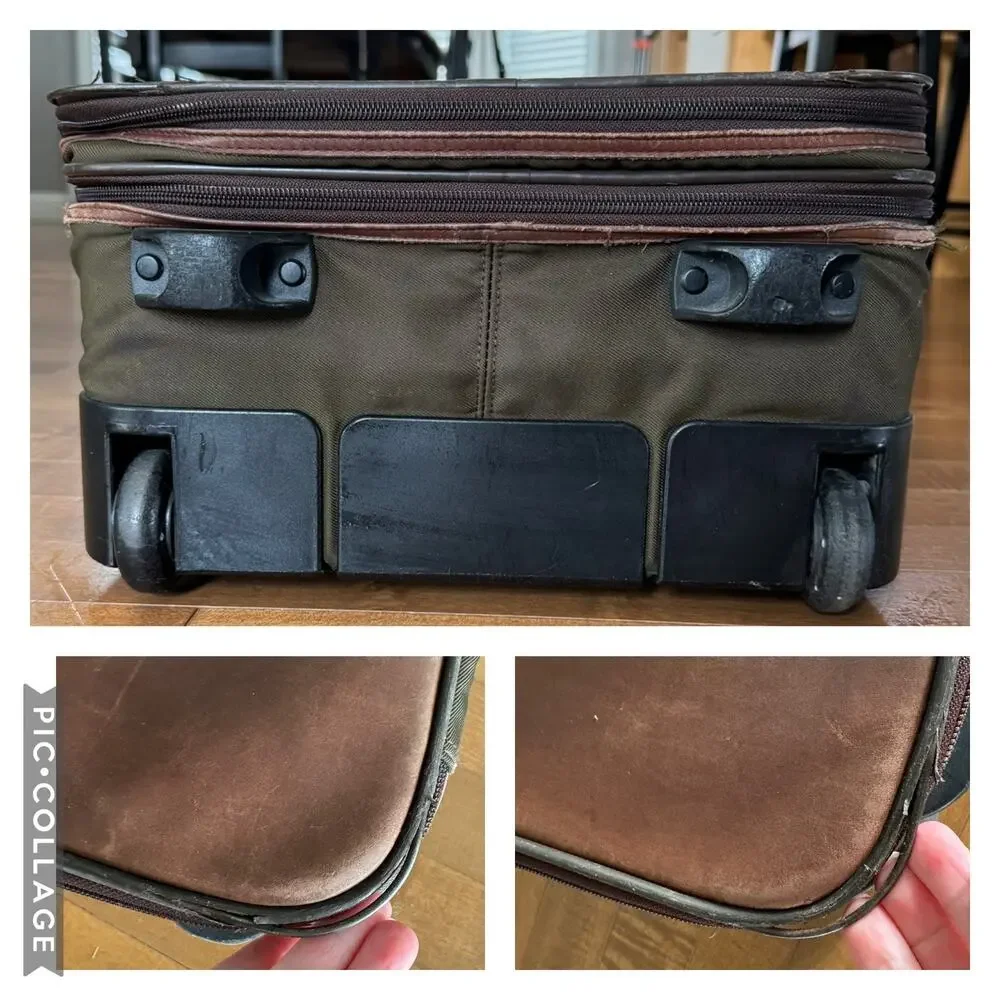 Vintage Coach 5496 22” Green Brown Leather Canvas Rolling Garment Bag USA